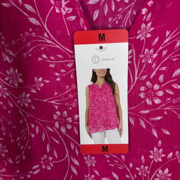 Cristina B Blouse Medium Floral Flowy Sheer Tunic Tank Tiered Cottage Feminine - Picture 6 of 12